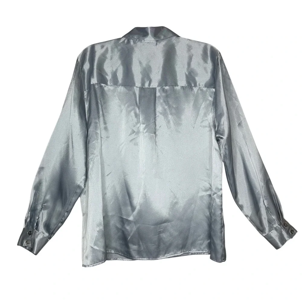 Kathie Lee VTG‎ Women's Size 14 Silver Long Sleeve Button Up Shirt festival chic